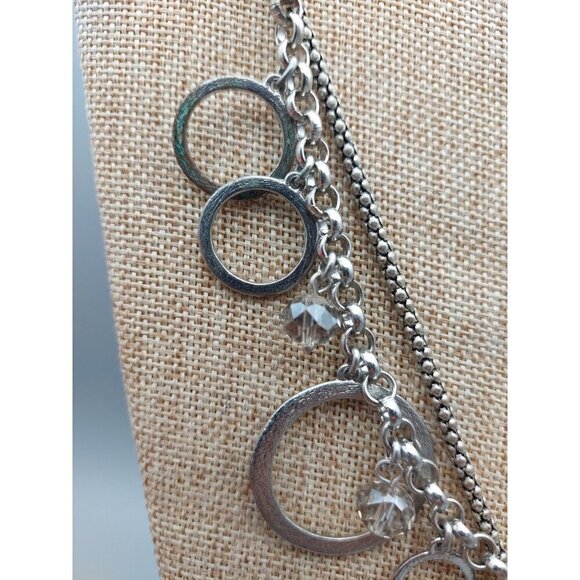 LOFT Antique Silver Tone Multi Strand Collar Bib Necklace Statement Crystal Bead - Picture 6 of 10